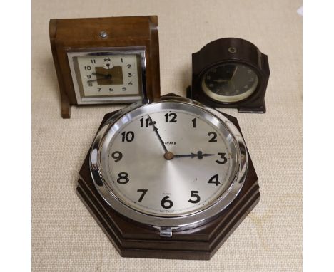 Two Bakelite Art Deco clocks and a DEP clock, largest 24cms high