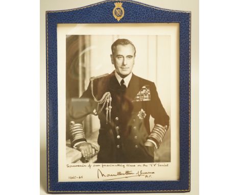 Lord Mountbatten of Burma, a signed photograph dated 1968 with dedication in gilt tooled Jarrolds easel frame together with r