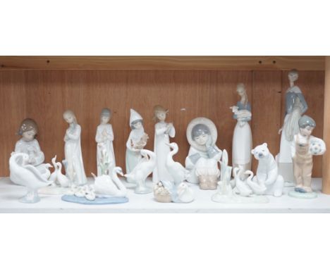 Lladro figurines, models of ducks and six Nao figurines and ducks and an unmarked model of ducks