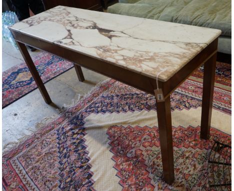 A George III style mahogany marble topped console table, width 164cm, depth 55cm, height 86cm