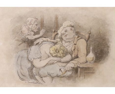 Thomas Rowlandson (1756-1827), ink and watercolour, 'The Drunkard', signed with Bootle Art Gallery Exhibition label verso, 20