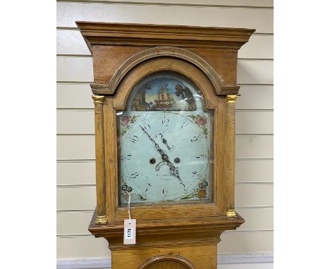An early 19th century oak and pine 8 day longcase clock, the painted arched dial marked Wilmshurst, Lewes, height 207cm