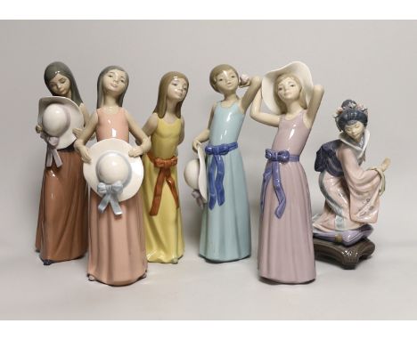6 Lladro figurines including a Japanese dancer