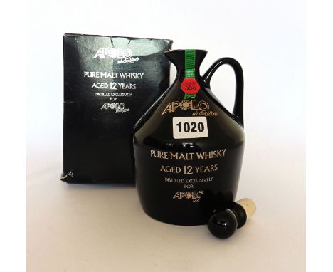A ceramic crock for Apollo Window Blinds of Old and Very Fine Pure Malt Whisky aged 12 years with box and cork stopper (no si