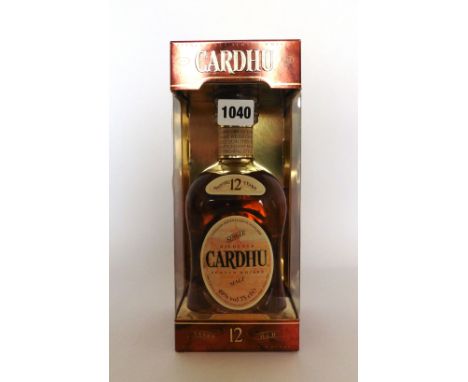 A bottle of Cardhu 12 yr old Single Highland Malt Scotch Whisky with old presentation label and box circa 1980's 40% 75cl
