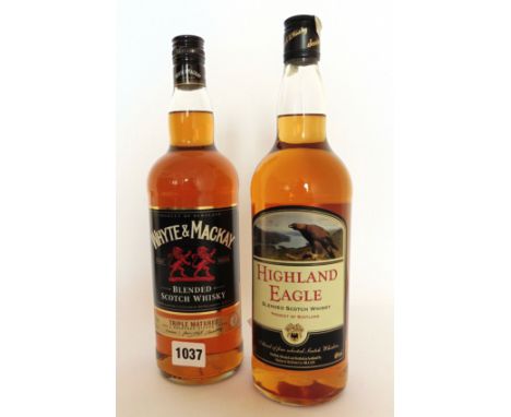 2 bottles, 1x Whyte & Mackay Blended Scotch Whisky 40% 1 litre & 1x Highland Eagle blended Scotch Whisky 40% 1 litre