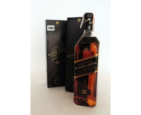 2 bottles of Johnnie Walker Black Label 12 yr old blended Scotch Whisky with boxes 40% 1 litre each