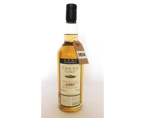 A bottle of Cask Strength Caol Ila 1981 limited 16yr old bottling Islay Single Malt Scotch Whisky distilled in 1981, bottled 