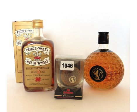 3 various bottles, 1x Prince of Wales 10 yr old Single Vatted Malt Welsh Whisky with box circa 1980's 40% 75cl & 1x Royal & A