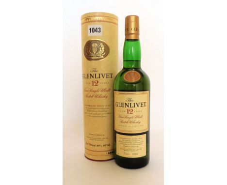 A bottle of The Glenlivet 12 yr old Pure Single Malt Scotch Whisky with old presentation label and carton circa 1990's 40% 70