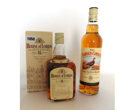 2 bottles, 1x House of Lords De Luxe Blended 8 yr old Scotch Whisky by William Whitely & Co circa 1970's with box 40% 75cl & 