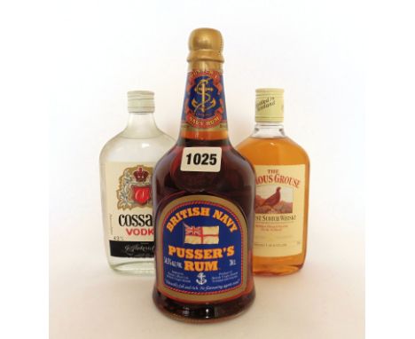 3 various bottles, 1x Pusser's British Navy Rum Original Admiralty Strength 54.5% 70cl, 1x Cossack Vodka by Vickers 43% 37.5c