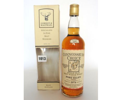 A bottle of Gordon & MacPhail Connoisseurs Choice Port Ellen 17yr old Single Islay Malt Scotch Whisky distilled 1974 & bottle