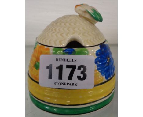 A Clarice Cliff Bizarre Sungay pattern honey pot