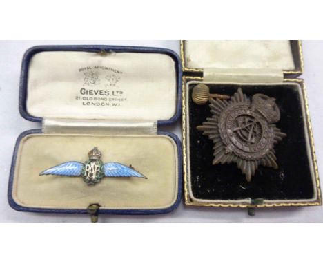 A mid 20th Century marked Silver enamelled RAF badge in original Gieves Ltd. of London box - sold with an early 20th Century 