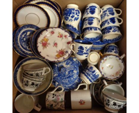A Coalport part tea service, Willow pattern teaware, etc.