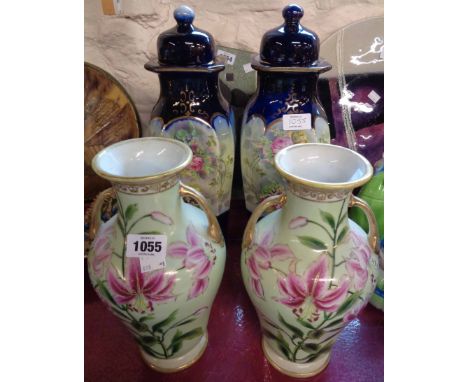 A pair of Noritake vases - sold with a pair of lidded vases