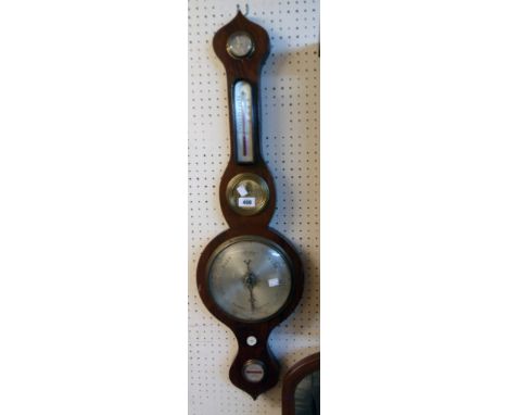 A 19th Century rosewood cased banjo barometer/thermometer with mercury works, storm dial, spirit scale, mirror, silvered dial