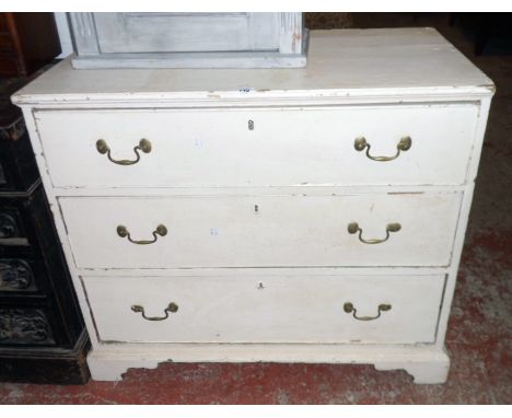 A 3' 1" late Georgian later painted chest of three long graduated drawers, set on bracket feet
