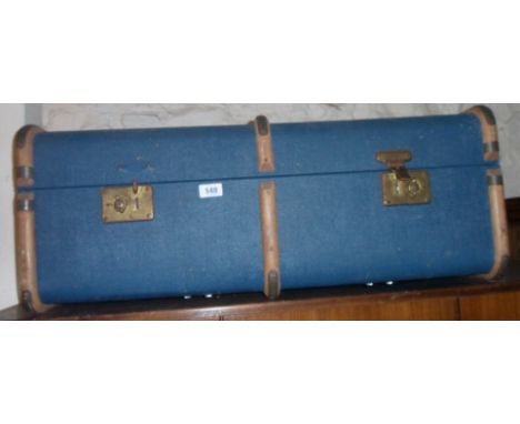 A 32 1/2" vintage bentwood bound and blue weather coated travelling trunk - a/f