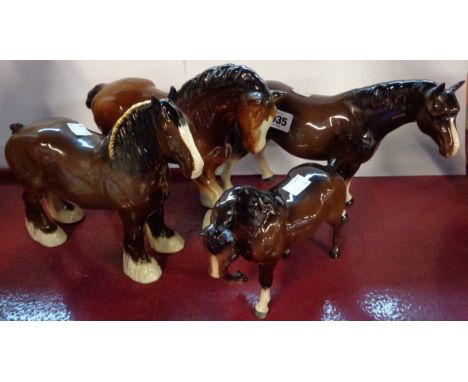 Four horse figurines including Beswick (a/f), Royal Doulton and Melba