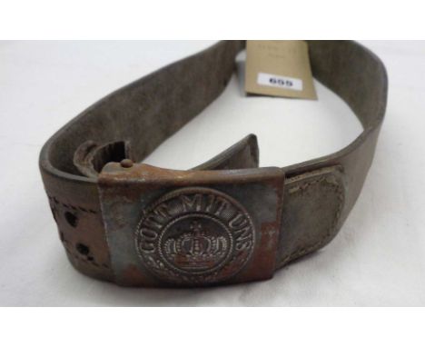 A First World War period Prussian Army belt and Gott Mit Uns belt buckle