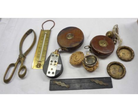 A small quantity of collectable items including parallel rule, thermometer, Rabone tape measure, ARP whistle, etc.