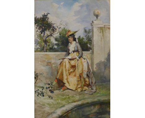 R. Maghelli, Italian Society Lady, portrait, watercolour, 39 x 25cms, framed 