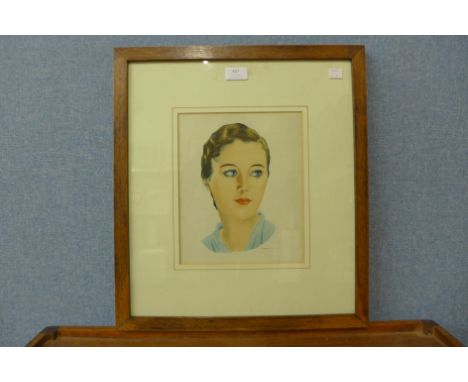 M. Percival, 1930's female half portrait, watercolour, framed 