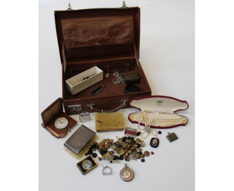 A mixed lot of collector's items including Whaddon and other hunt/ military buttons, Acme whistle, pocket roulette, portrait 