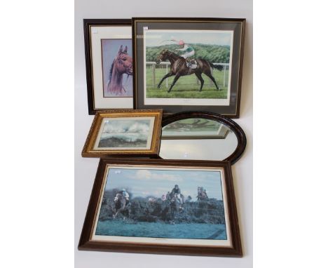 After LS Wingate, a pencil signed print ' Dancing Brave' numbered 288/500, 45 x 52cm, together with three other prints and an