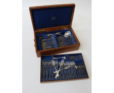 Elkington and Co, a matched twelve place canteen of silver and EPNS rat's tail flatware. The silver largely Birmingham 1886/1