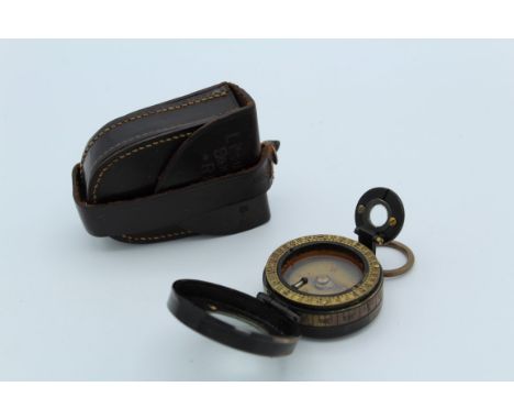 Negretti and Zambra, a First War marching compass. The stitched leather case named Lieut. H Bowden RFC