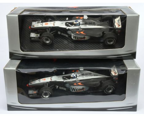 Minichamps 1/18 scale pair West McLaren Mercedes (1) Racing Number 7 - D. Coulthard (2) Racing Number 8 - M. Hakkinen - Near 