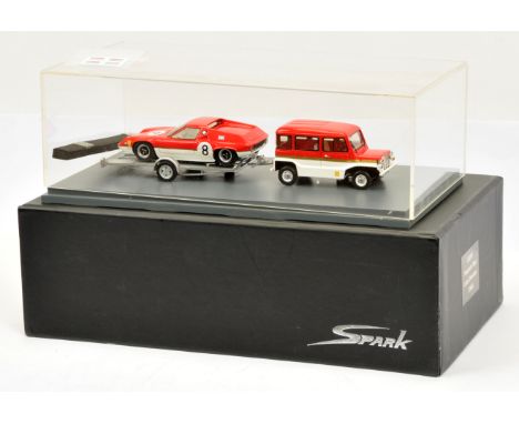 Spark S0299 1/43rd scale Mini Moke Team Lotus Goldleaf with Lotus Europa No.8 on Trailer - Silverstone 1968 - Mint within Exc