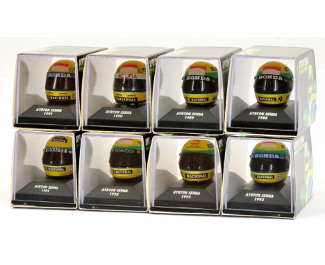 Ayrton Senna Racing Car Collection 1/8th scale F1 Helmet Collection 8 x individual boxed replica helmets ranging from 1988 - 