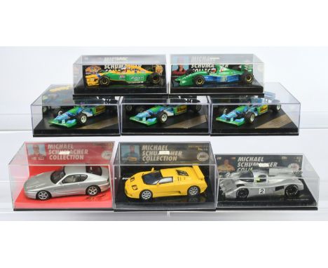 Minichamps 1/43rd scale Michael Schumacher racing group to include Benetton Ford B193B Porugal 1993; Mercedes Benz C291 - sil