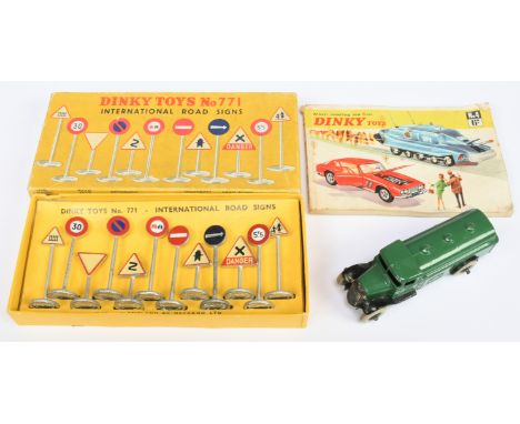 Dinky group (1) 25 Series "Petrol" Tanker - green, black smooth hubs with smooth white tyres, "Petrol" text - Good, a few lig
