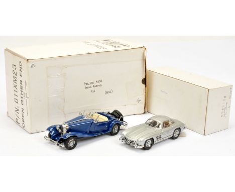 Franklin Mint 1/24th scale pair (1) 1935 B11XM23 Mercedes 500K (blue), (2) B11KC49 1954 Mercedes 300SL. Both models include F