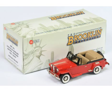 Brooklin BRK161 1948 Willys Overland Jeepster Roadster - red/black, light tan interior and tonneau, whitewall tyres - Mint in