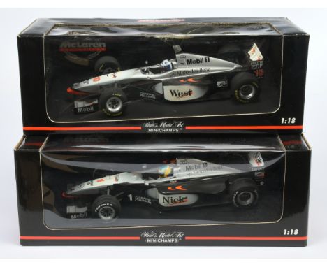 Minichamps 1/18 scale pair (1) 530971810 McLaren Mercedes MP4/12 - D. Coulthard (West Labels) (2) 530991899 MP4/13 - N. Heidf