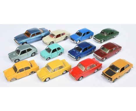 A group of mainly European manufactured loose model cars including Norev (France) Peugeot 304, Mebetoys (Italy) Fiat A-60, Li