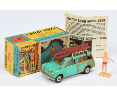 Corgi 485 BMC Mini Countryman "Surfing" - finished in turquoise with wood effect side and rear opening doors trim, yellow int