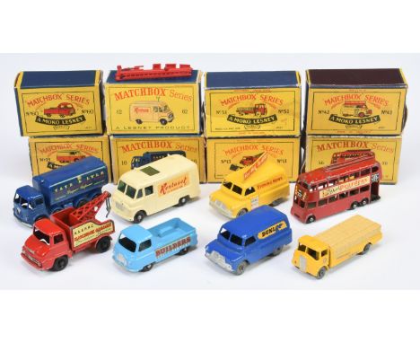 Matchbox Regular Wheel a group to include 42a Bedford CA Evening News Van; 25a Bedford CA Dunlop Van; 62b Commer TV Service V