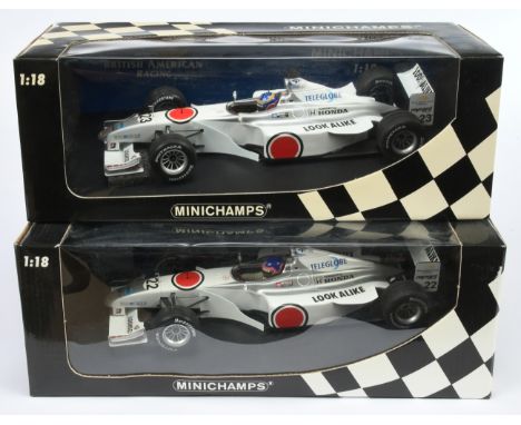 Minichamps 1/18 scale pair (1) 180000072 BAR Honda F1 Showcar - J. Villeneuve (2) 180000073 BAR Honda Showcar 2000 - R. Zonta