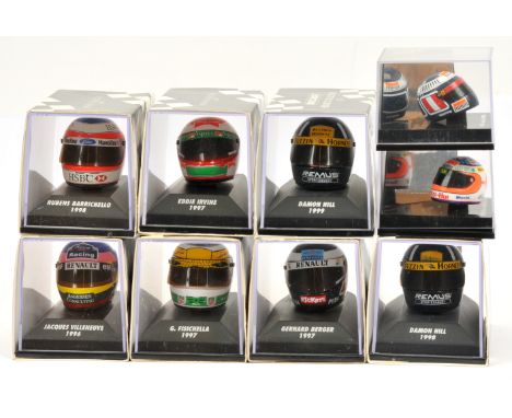 Minichamps 1/8th Replica Racing Helmets to include Damon Hill 1998; Rubens Barrichello 1998; Gerhard Berger 1997 plus others 