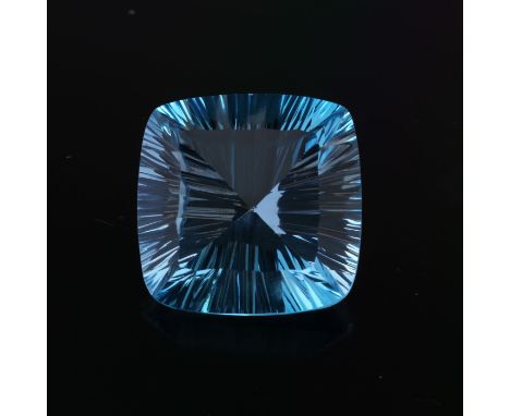 Topaz with square cushion concave cut, 37.83 ct, NTE, 22.16 x 21.97 x 12.99 mm.  IGE Report No. D-24510Topaz mit square cushi