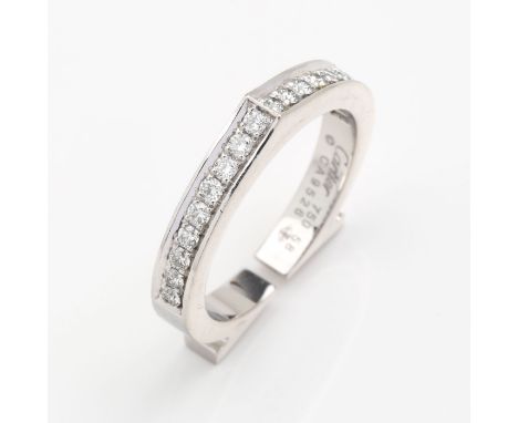 White gold 750, 7.3 g. Classic-elegant ring from the C Flat collection by Cartier, set with 18 diamonds totaling approx. 0.40