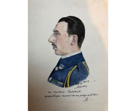 KEPELLER - Ecole française du début du XXe siècle. "Portrait du Capitaine Raimbault du 54e B.C.A". Aquarelle sur papier signé