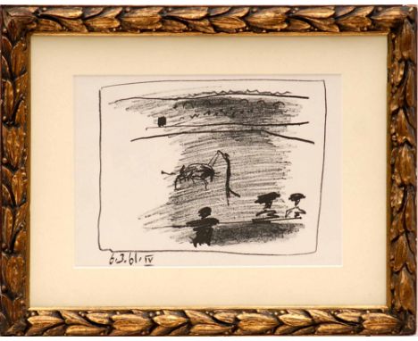 PABLO PICASSO 'Toros', original lithograph, 1961, ref. Andre Sauret, 20cm x 32cm, framed and glazed. 